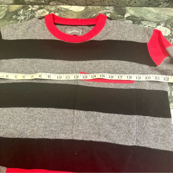 Zadig & Voltaire 💯 Cashmere Stripe Crew Sweater Colors Red Black Gray Si… - Picture 8 of 12